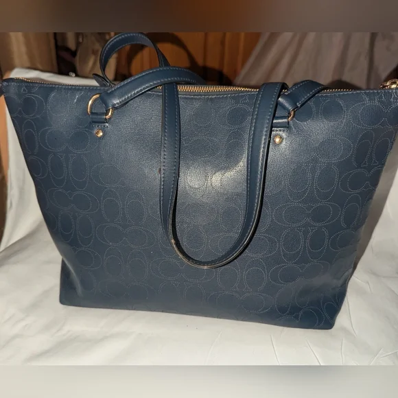 Coach Gallery Navy Perforted Leather Tote with Gold Accents.1499 - Picture 3 of 13